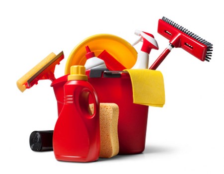 Supervisor reviewing cleaning safety procedures with staff